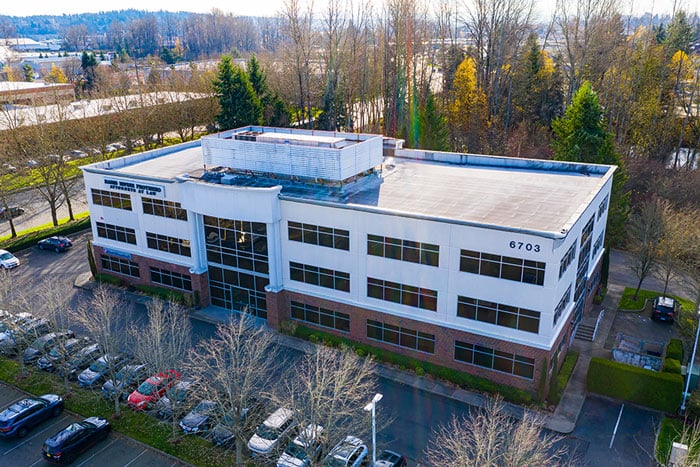 drone image of office building
